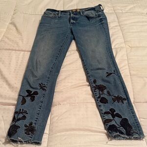 DRIFTWOOD Blue Jeans with Black Floral Embroidery